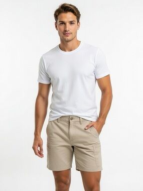 Huk Men's Tan Cargo Shorts with Zip Pocket